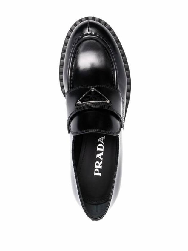 Triangle Logo Chocolate Brushed Leather Loafers Black - PRADA - BALAAN 4