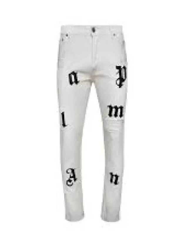 Logo Patch Distressed Jeans White - PALM ANGELS - BALAAN 2