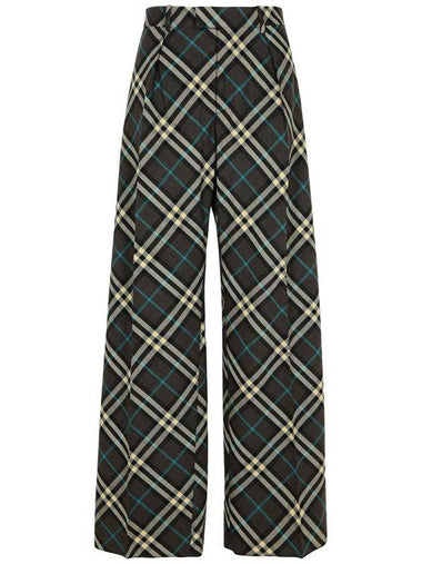 Burberry 'Check' Brown Wool Blend Trousers - BURBERRY - BALAAN 1