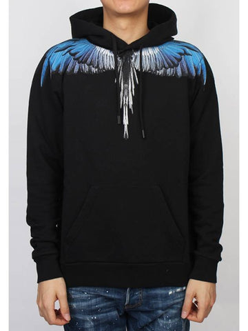 Blue Wings Print Cotton Hoodie Black - MARCELO BURLON - BALAAN 1