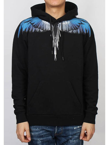 Blue Wings Print Cotton Hoodie Black - MARCELO BURLON - BALAAN 1