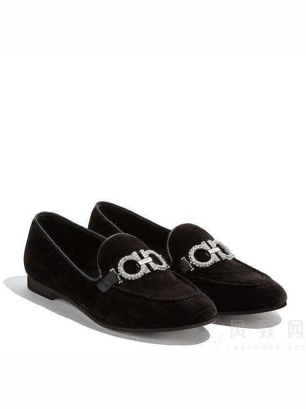 Velvet Crystal Gancini Loafers Black - SALVATORE FERRAGAMO - BALAAN 2