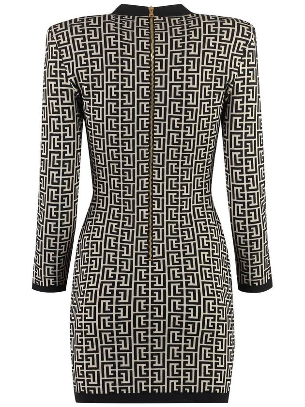 Women's Bicolor Jacquard Monogram Print Wool Blend Short Dress Black - BALMAIN - BALAAN 3