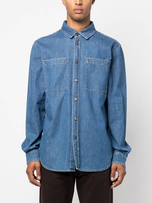 Men's Chambray Teddy Bear Denim Long Sleeve Shirt Blue - MOSCHINO - BALAAN 4