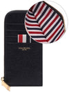 Stripe Zip Around Pebble Grain Leather Card Wallet Black - THOM BROWNE - BALAAN 3