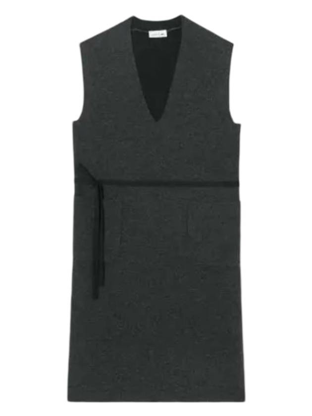 Women's V-Neck Sleeveless Midi Dress Charcoal Grey - LACOSTE - BALAAN 1