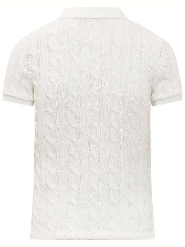 Slim Fit Cable Knit Polo Shirt White - POLO RALPH LAUREN - BALAAN 4