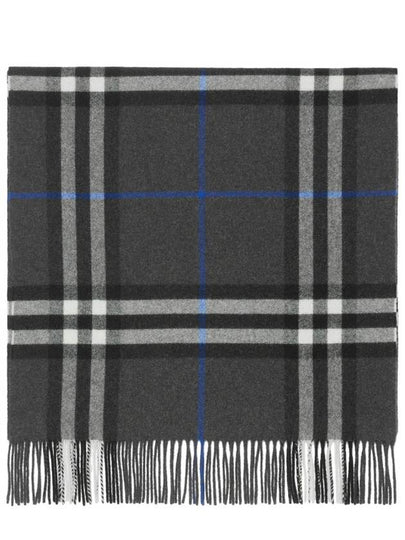 Check Wide Cashmere Scarf Dark Charcoal - BURBERRY - BALAAN 2