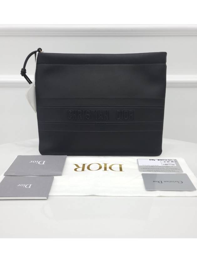 Black Lettering Stripe Embossed Logo Leather Clutch - DIOR - BALAAN 6