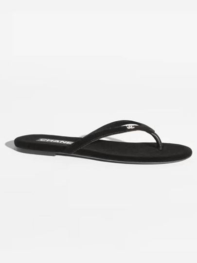 Logo Velvet Flip Flops Black - CHANEL - BALAAN 2