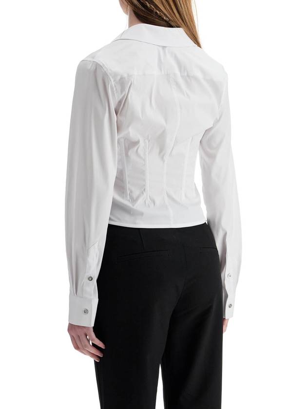 slim fit v-neck optical white organic cotton shirt - MUGLER - BALAAN 3