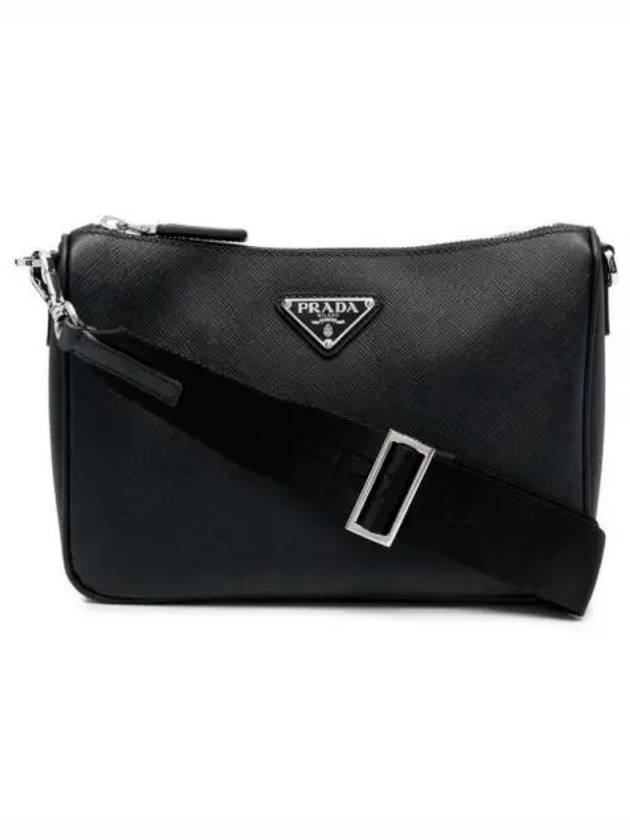 triangle logo leather shoulder bag black - PRADA - BALAAN 2