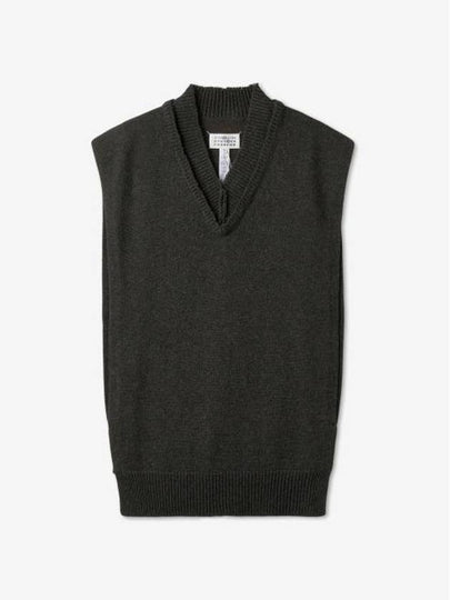 Layered Detail V-Neck Knit Vest Dark Green Walnut - MAISON MARGIELA - BALAAN 2