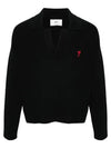 Small Heart Long Sleeve Polo Shirt Black - AMI - BALAAN 3