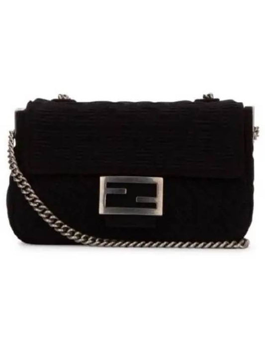 Baguette FF Fabric Chain Mini Bag Black - FENDI - BALAAN 2