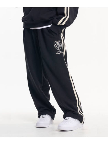 Sporty Embroidery One Tuck Balloon Wide Track Pants Black - MOO - BALAAN 1