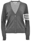 Sustainable Fine Merino Wool 4-Bar Relaxed Fit V-Neck Cardigan Medium Grey - THOM BROWNE - BALAAN 2