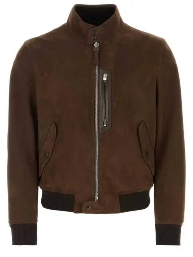 Men's Harrington Light Zip-Up Suede Jacket Brown - TOM FORD - BALAAN 2