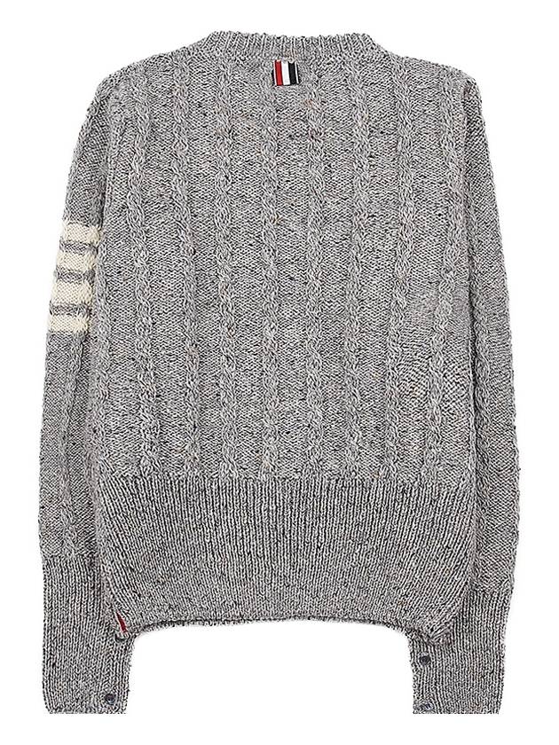 Donegal Twist Cable 4-Bar Classic Crewneck Knit Top Light Grey - THOM BROWNE - BALAAN 3