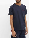 Men's Medium Weight Jersey Tipped Pocket Crewneck Short Short Sleeve T-Shirt Navy - THOM BROWNE - BALAAN 4