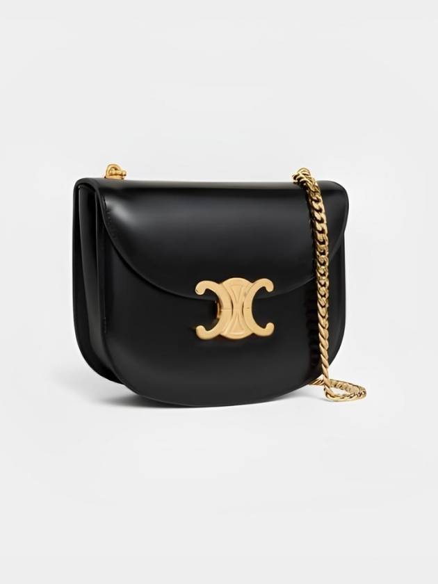 Teen Chain Besace Triomphe Shiny Calfskin Cross Bag Black - CELINE - BALAAN 3