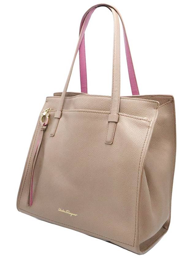 Ferragamo 21 F215 Beige Calfskin Gold Plated Gancini Amy Large Shoulder Bag - SALVATORE FERRAGAMO - BALAAN 3