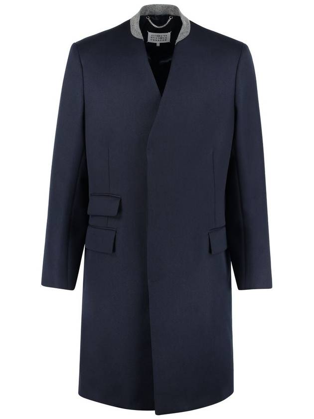 Stitched Collarless Wool Single Coat Navy - MAISON MARGIELA - BALAAN 2