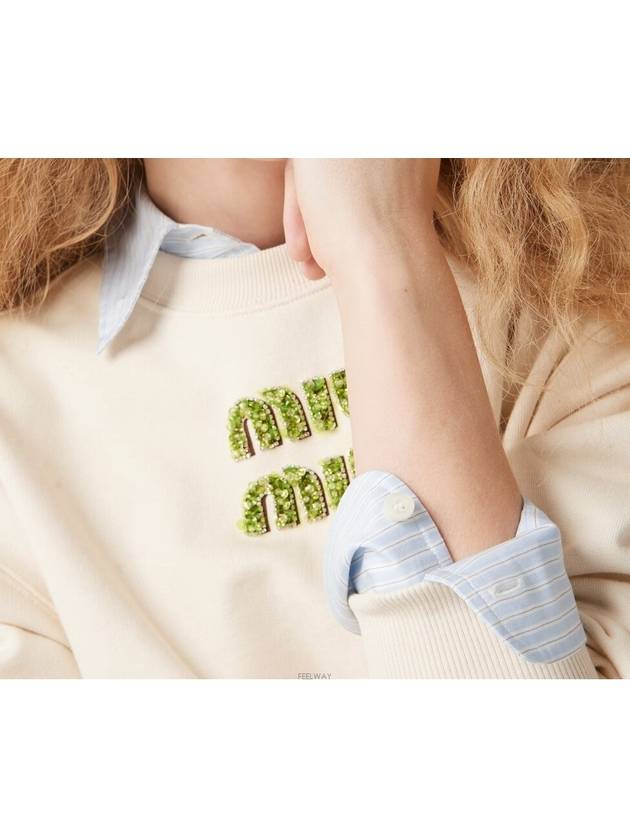 Embroidered Logo Cropped Sweatshirt Natural - MIU MIU - BALAAN 4