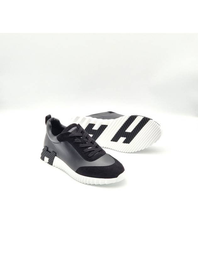 Bouncing Calfskin Suede Goatskin Low Top Sneakers Black - HERMES - BALAAN 3