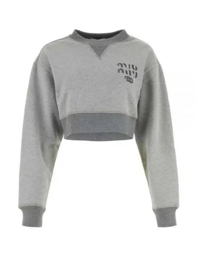 Cropped Logo Print Sweatshirt Grey - MIU MIU - BALAAN 2