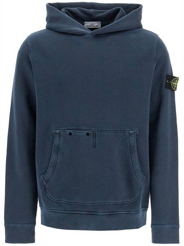 Old Effect Cotton Diagonal Fleece Hoodie Navy - STONE ISLAND - BALAAN 1