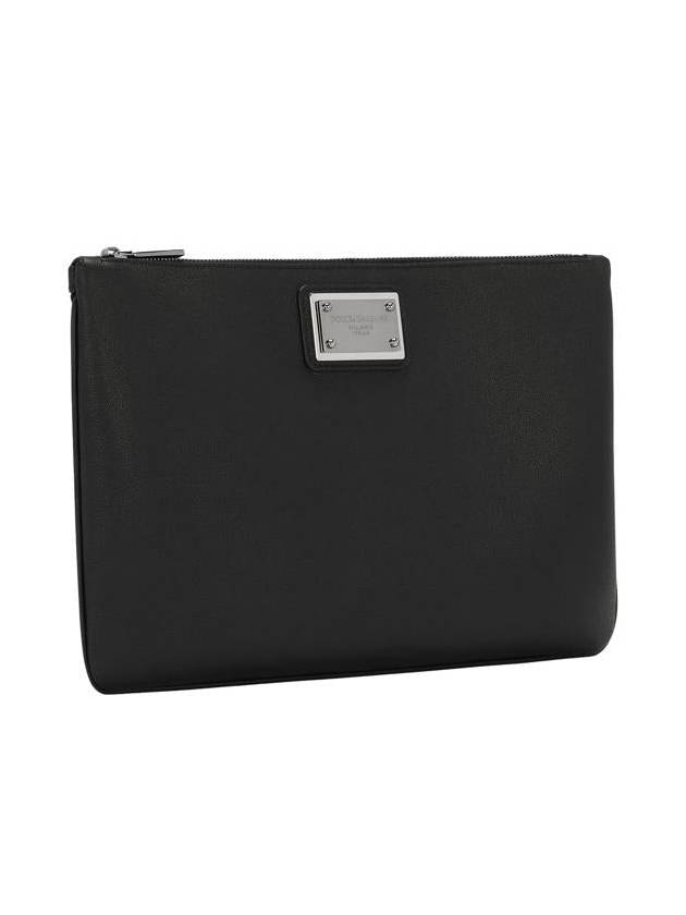 Metal Logo Grain Calfskin Clutch Bag Black - DOLCE&GABBANA - BALAAN 4