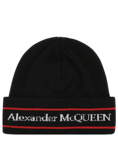 Logo Intarsia Turn-Up Brim Beanie Black - ALEXANDER MCQUEEN - BALAAN 2