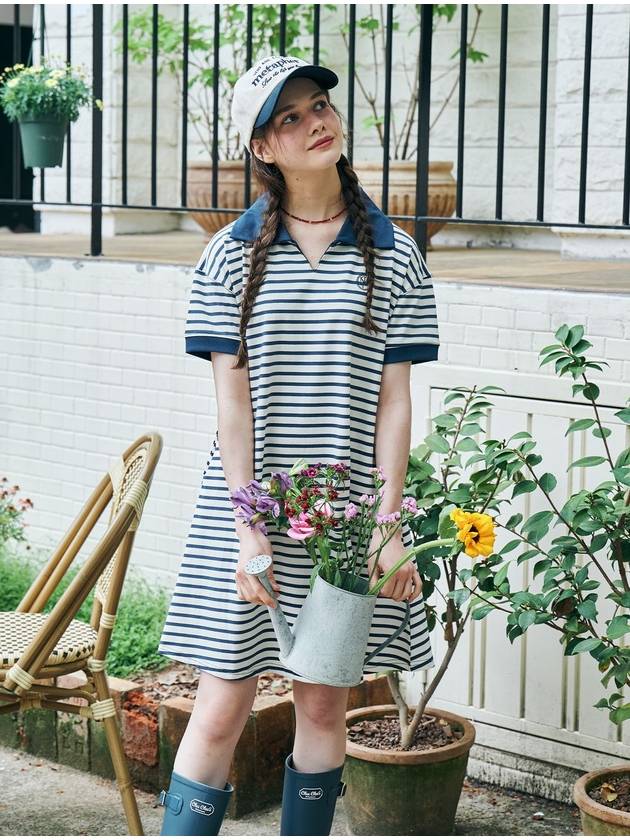 Stripe Collar Summer Short Dress Navy - METAPHER - BALAAN 7