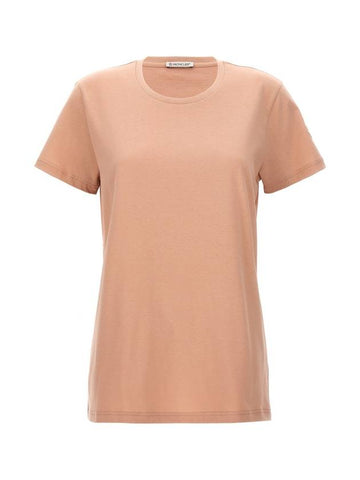 Cotton Jersey Short Sleeve T Shirt Light Pink - MONCLER - BALAAN 1