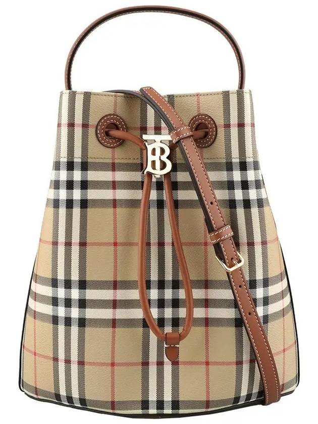 TB Leather Small Bucket Bag Beige - BURBERRY - BALAAN 3