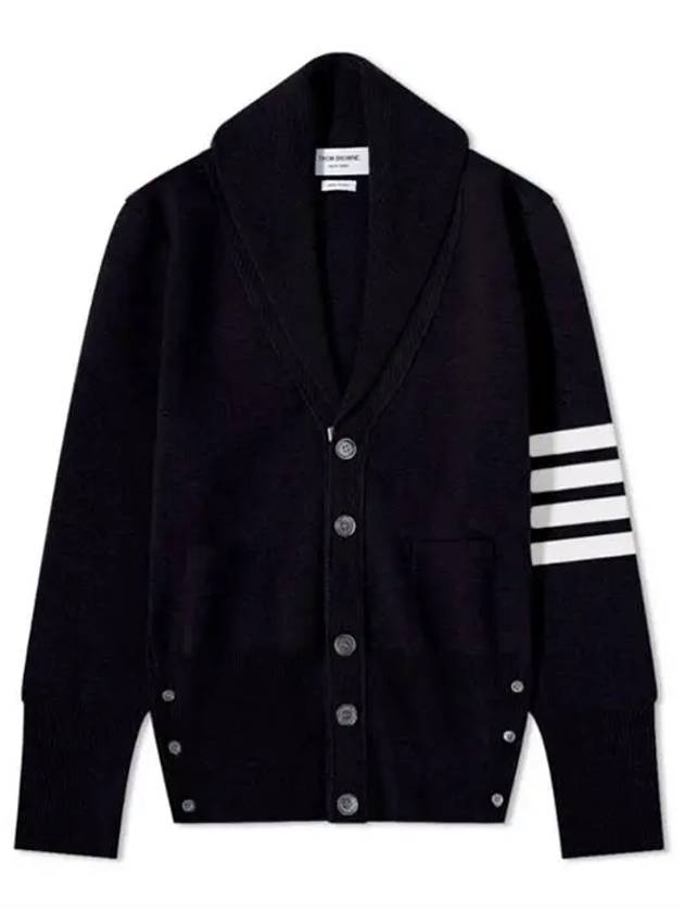 Men's Engineered Stripe Shawl Collar Cardigan Navy - THOM BROWNE - BALAAN.