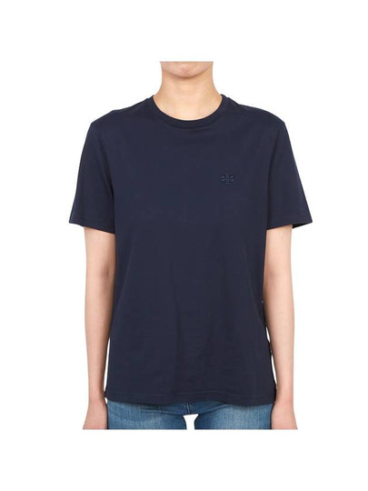 Embroidered Logo Cotton Short Sleeve T-Shirt Navy - TORY BURCH - BALAAN 2