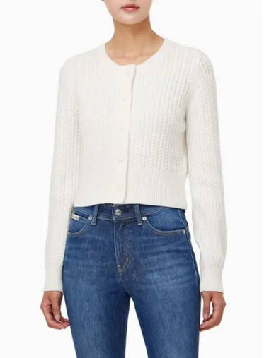 JEANS Women s Crop Cable Cardigan J224570 YBI - CALVIN KLEIN - BALAAN 1