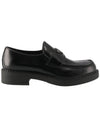 Chocolate Brushed Leather Loafers Black - PRADA - BALAAN 3