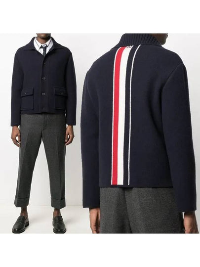 Intarsia Center Back Voile Wool Jacket Navy - THOM BROWNE - BALAAN 2