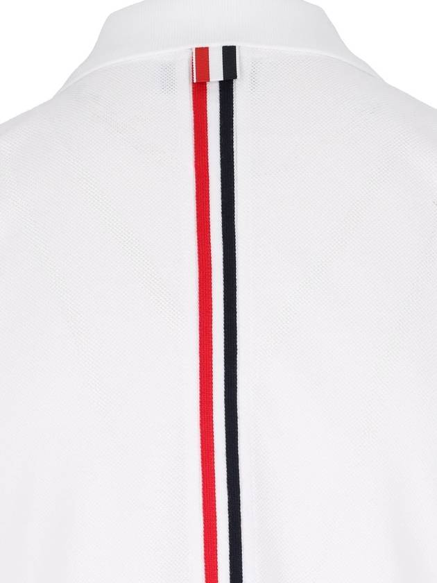 Classic Pique Center Back Stripe Relaxed Fit Short Sleeve Polo Shirt White - THOM BROWNE - BALAAN 4