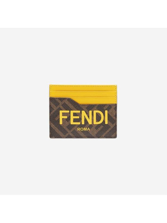 Roma Logo 3-Fold Card Wallet Brown Yellow - FENDI - BALAAN 2