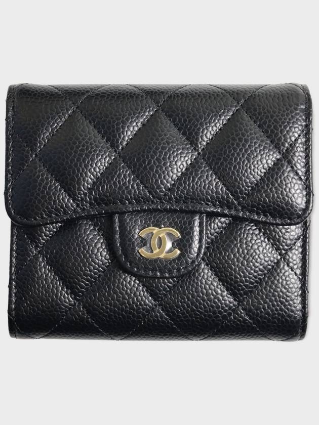 Small Classic Flap Wallet Grained Calfskin & Gold Black - CHANEL - BALAAN.