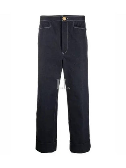 Selvedge Denim Track Stitch Backstrap Straight Pants Navy - THOM BROWNE - BALAAN 2