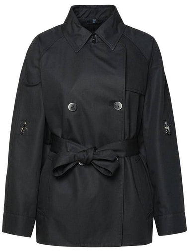 Fay Double-Breasted Short Black Cotton Trench Coat - FAY - BALAAN 1