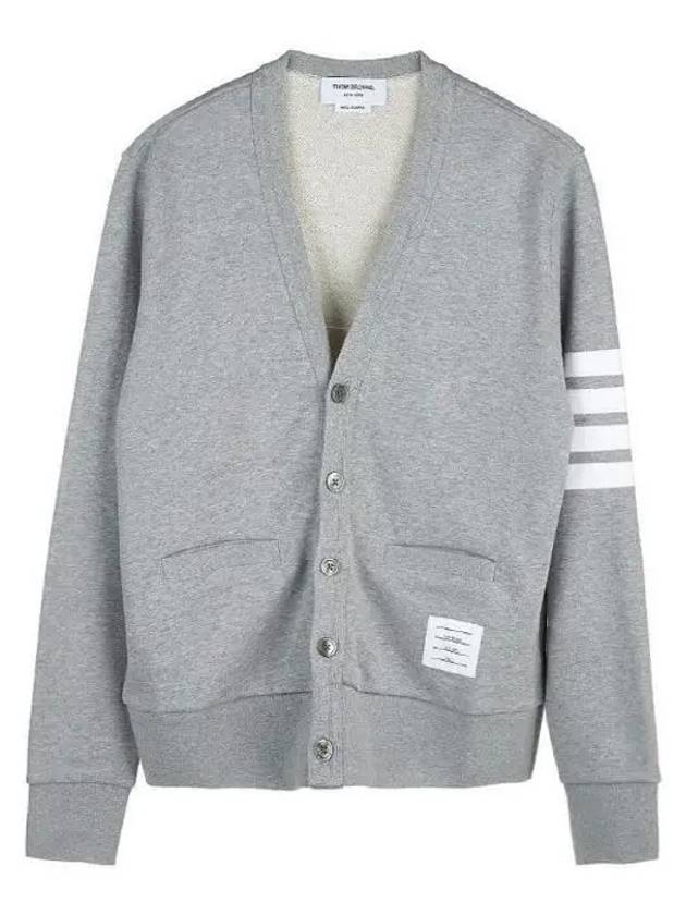 Classic V-Neck 4 Bar Stripe Cardigan Light Grey - THOM BROWNE - BALAAN 3