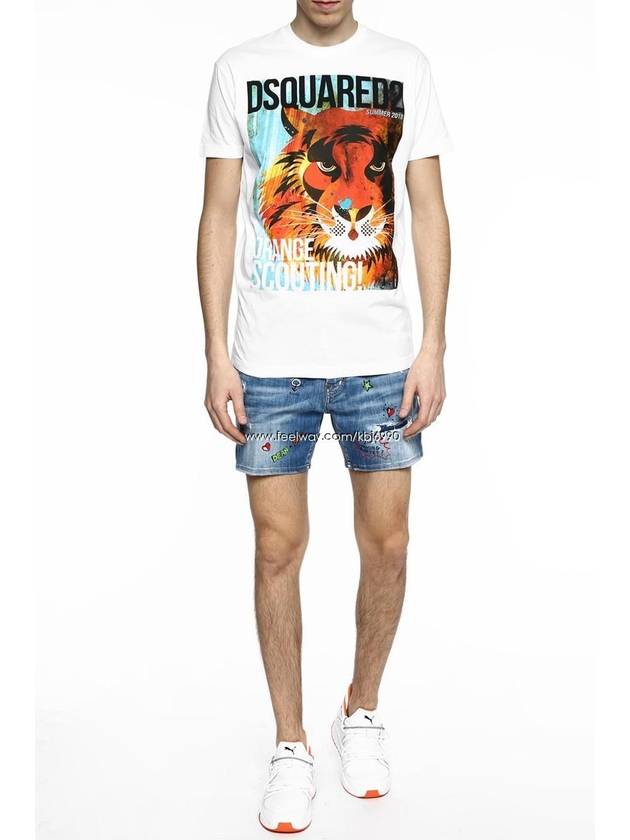 Tiger Print Cotton Short Sleeve T-Shirt White - DSQUARED2 - BALAAN 7