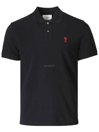 Heart Logo Polo Shirt Black - AMI - BALAAN 2