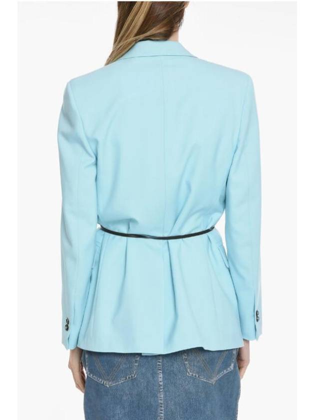 Belted Wool Blazer Jacket Light Blue - BOTTEGA VENETA - BALAAN 3